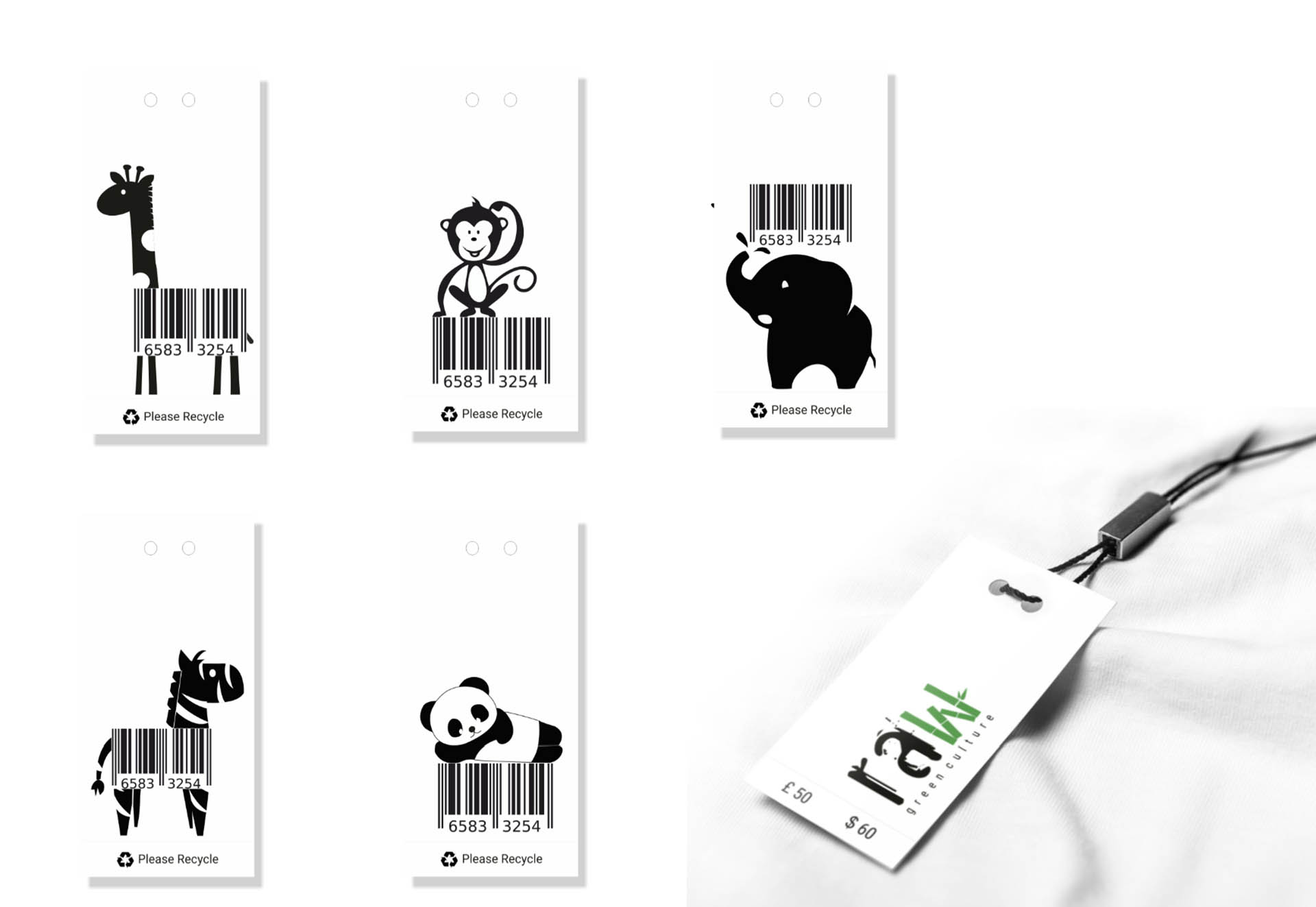 Price tag designs for the brand Raw clothing