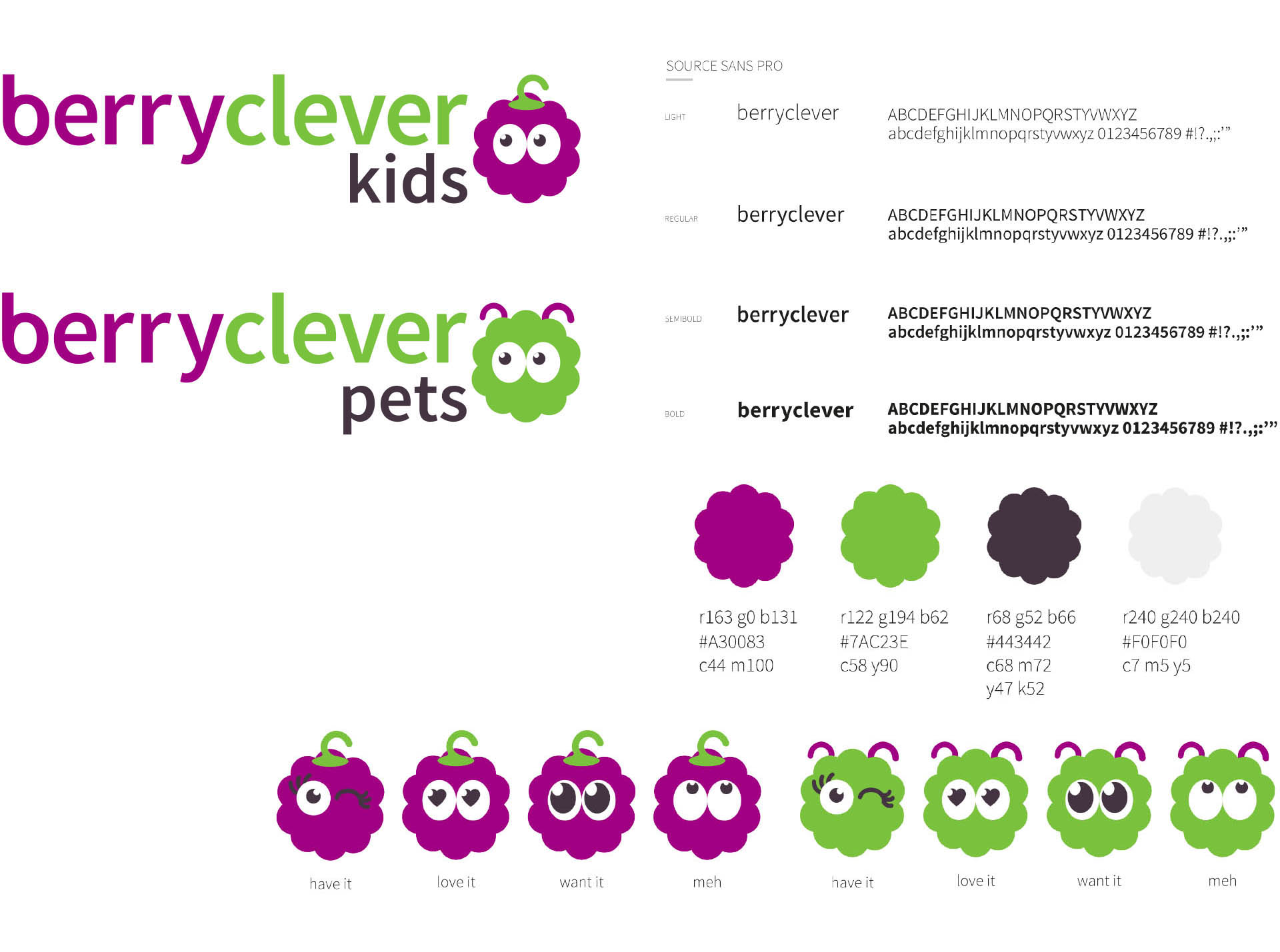Visual identity for BerryClever a social shopping engine for parents and pet owners