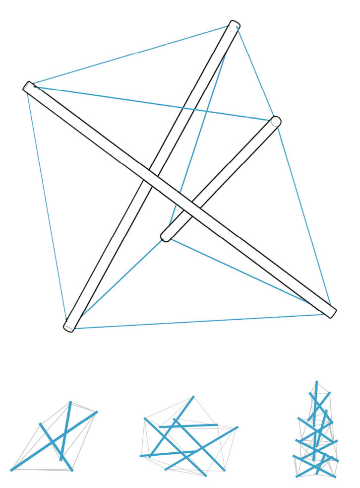 Visual showing tensegrity models and structural units