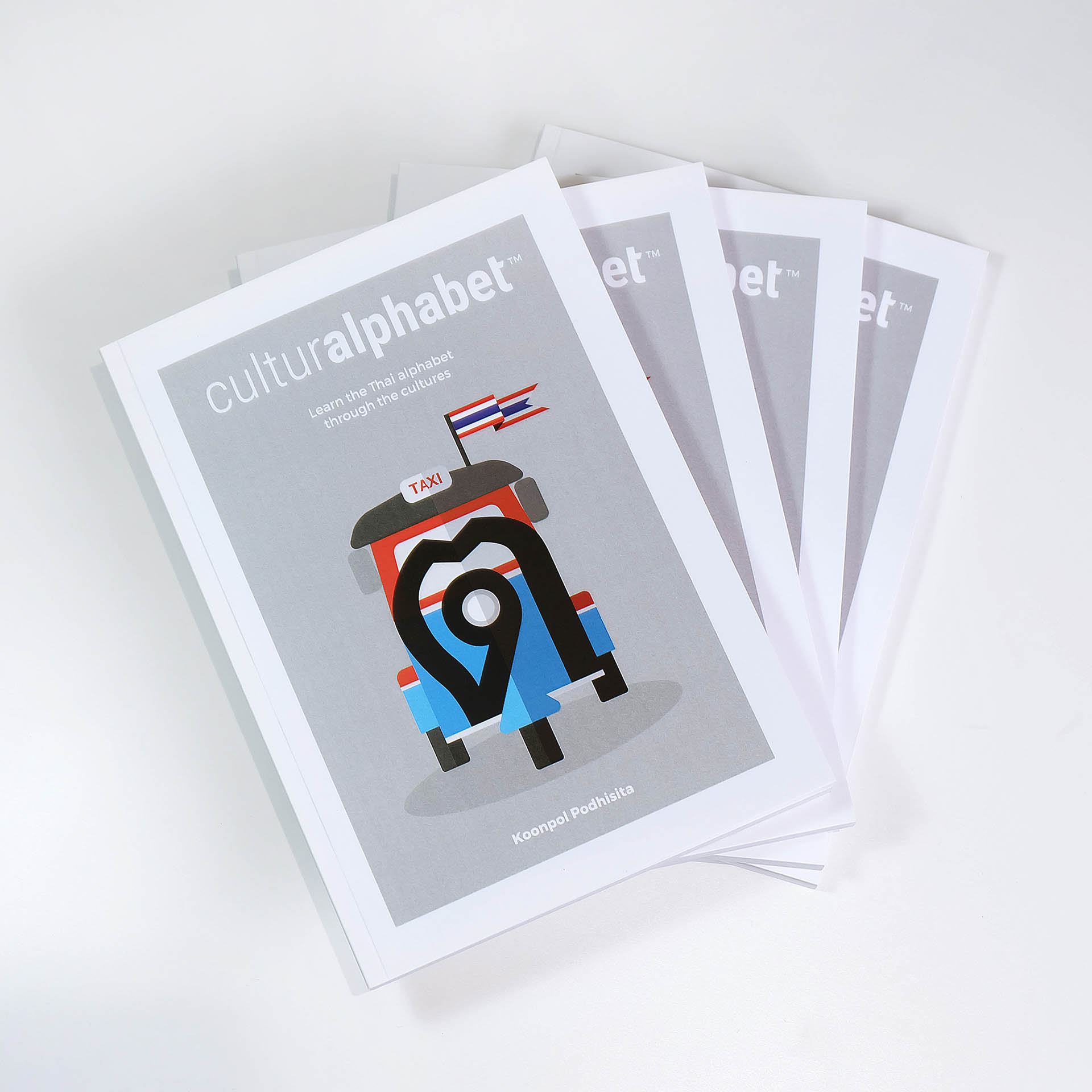 Book cover design for Culturalphabet, a visual communication aid to help understand the Thai alphabet by using illustrations of Thai culture