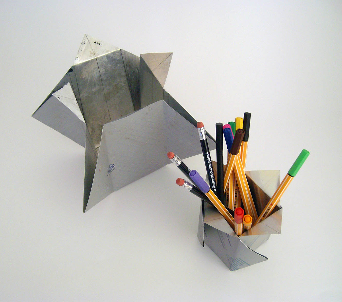 Prototype folded metal desk tidies