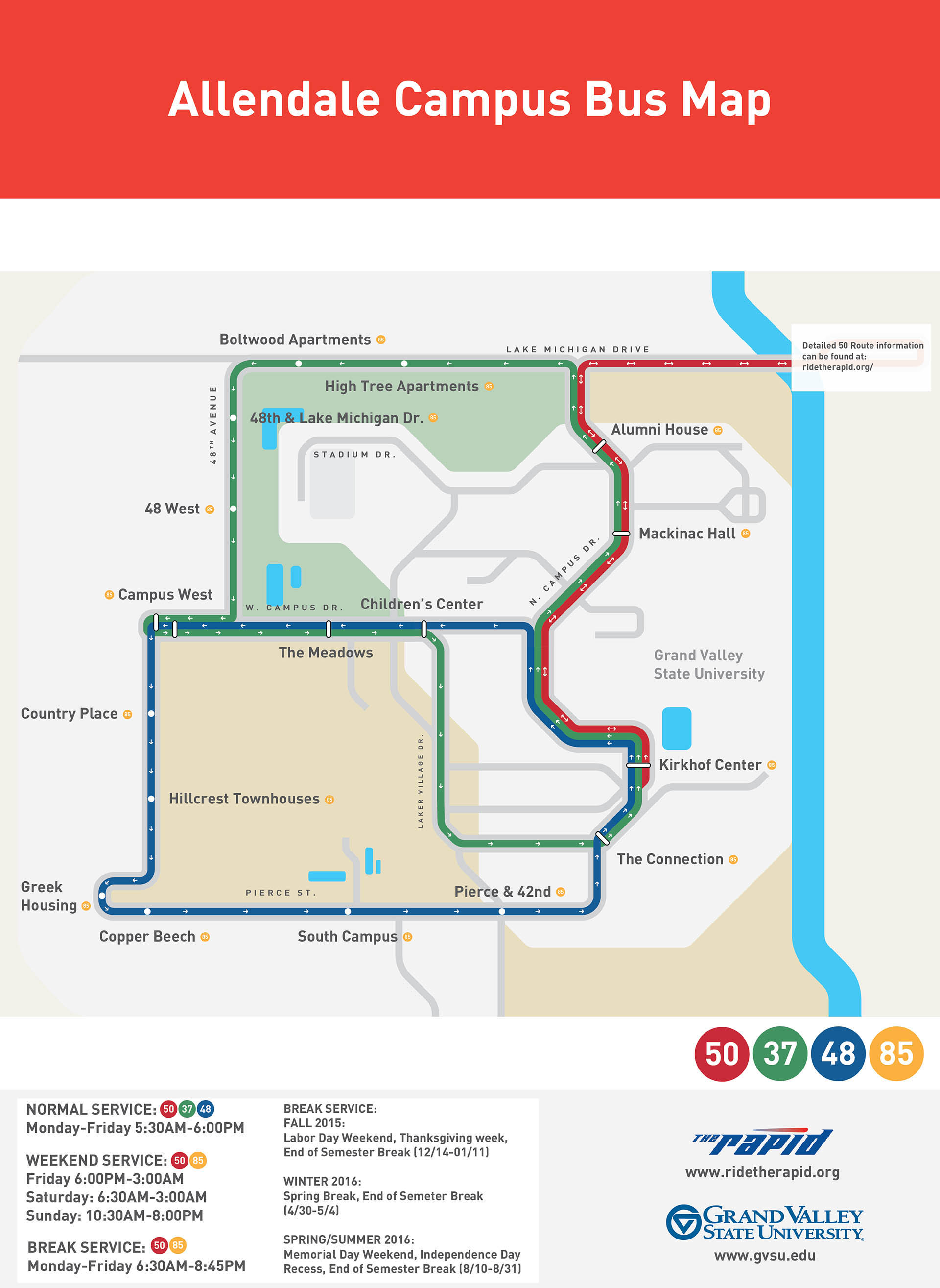 Diagrammatic bus map for Allendale Campus